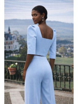 Conjunto de top joya y palazzo de crep azul