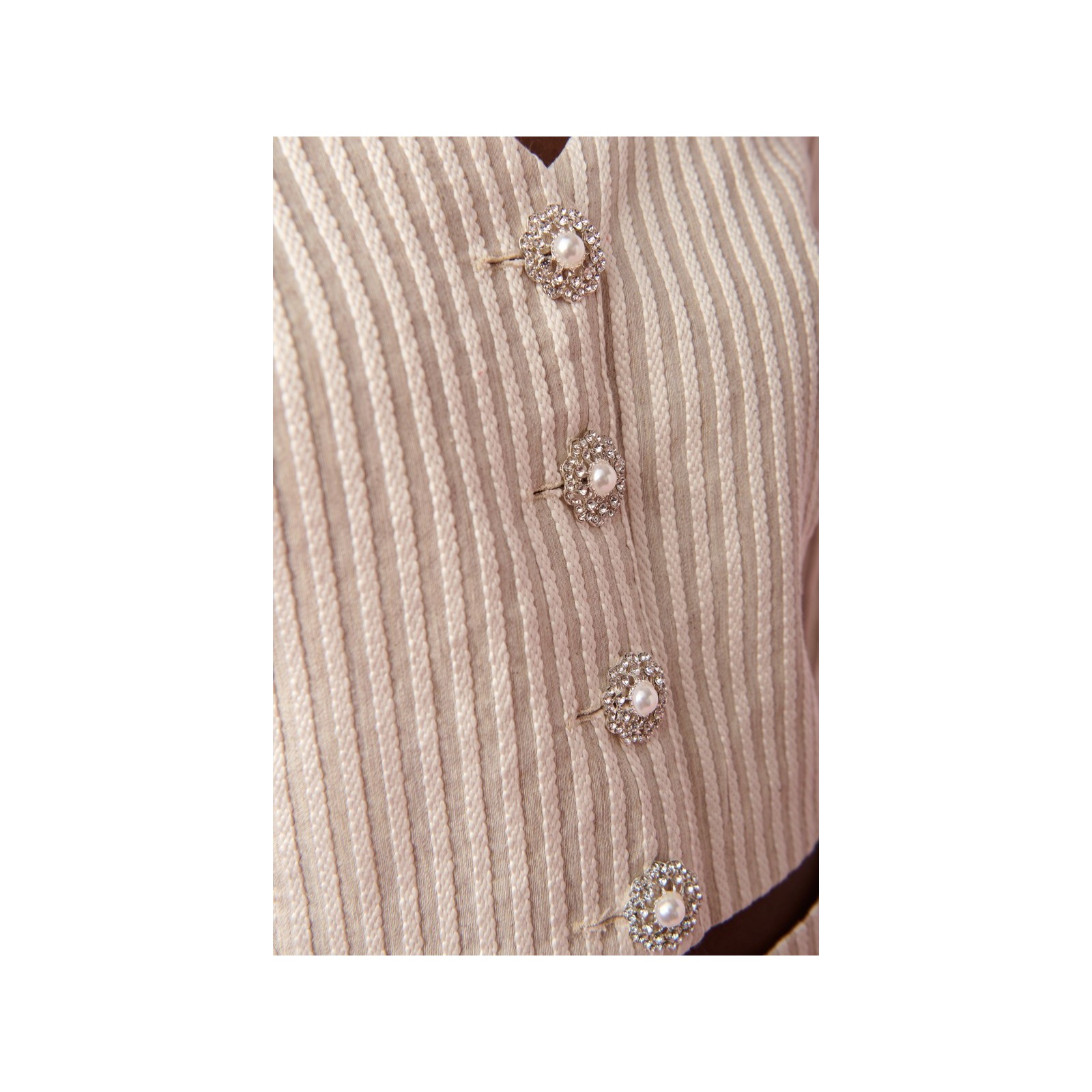 Conjunto de pantalon palazzo y top corto con botones rayas beige