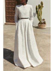 Conjunto de Top  brocado y falda larga de flores blanco para boda civil