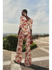 Pantalón Palazzo lino beige bordado flores  para invitada boda