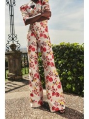 Pantalón Palazzo lino beige bordado flores  para invitada boda
