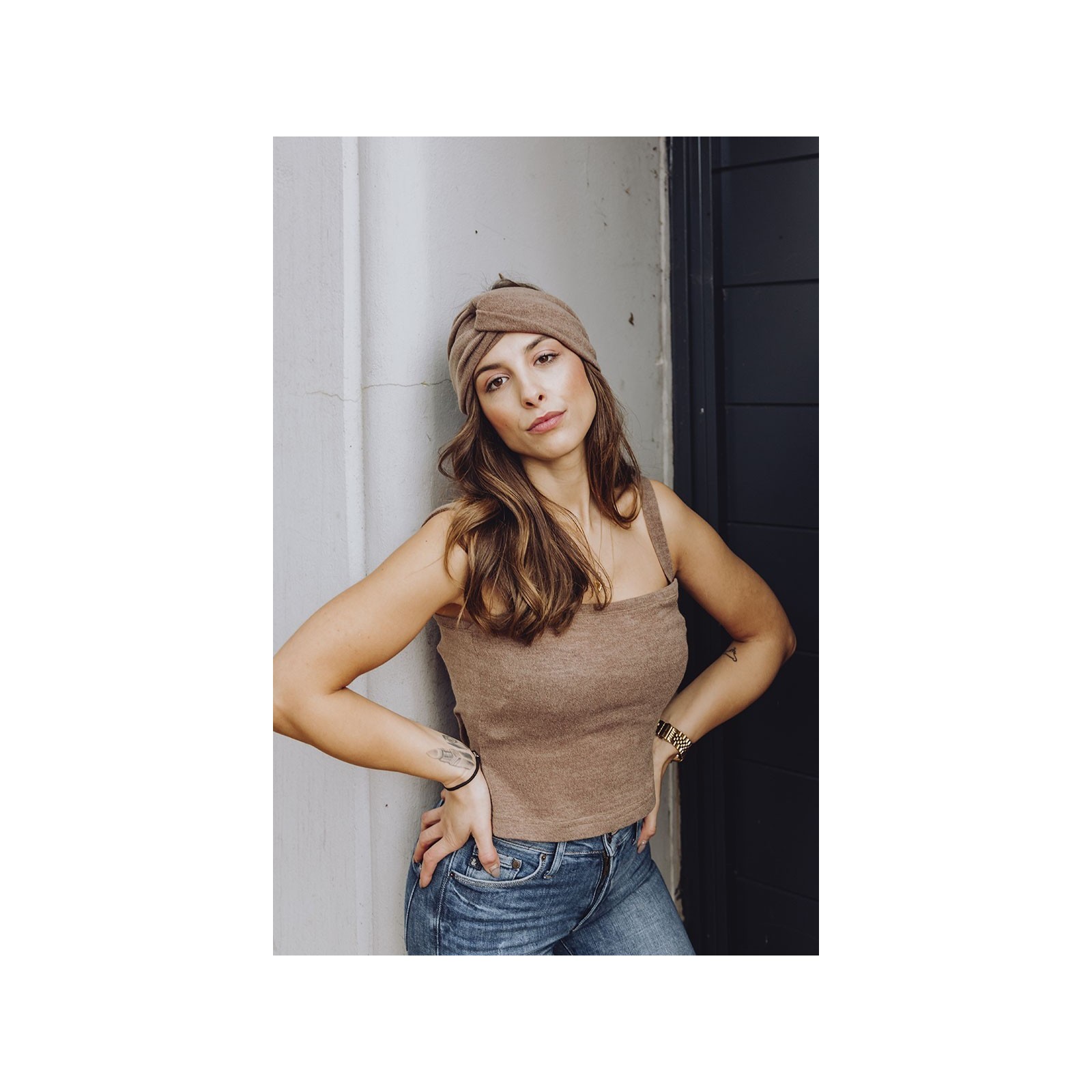 Turbante punto marrón