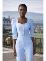 Conjunto de top joya y palazzo de crep azul