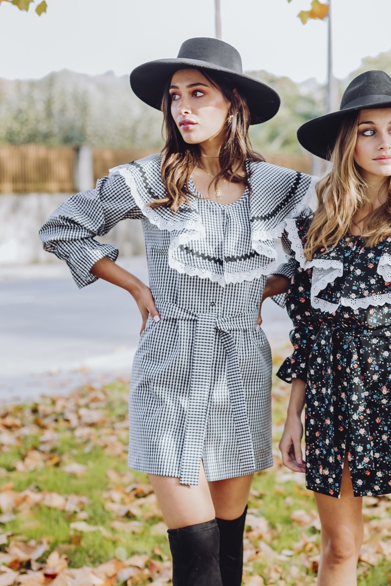 Vestido corto cuadro vichy volante