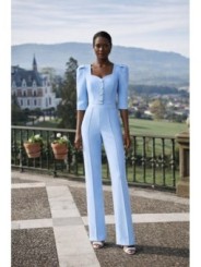 Conjunto de top joya y palazzo de crep azul