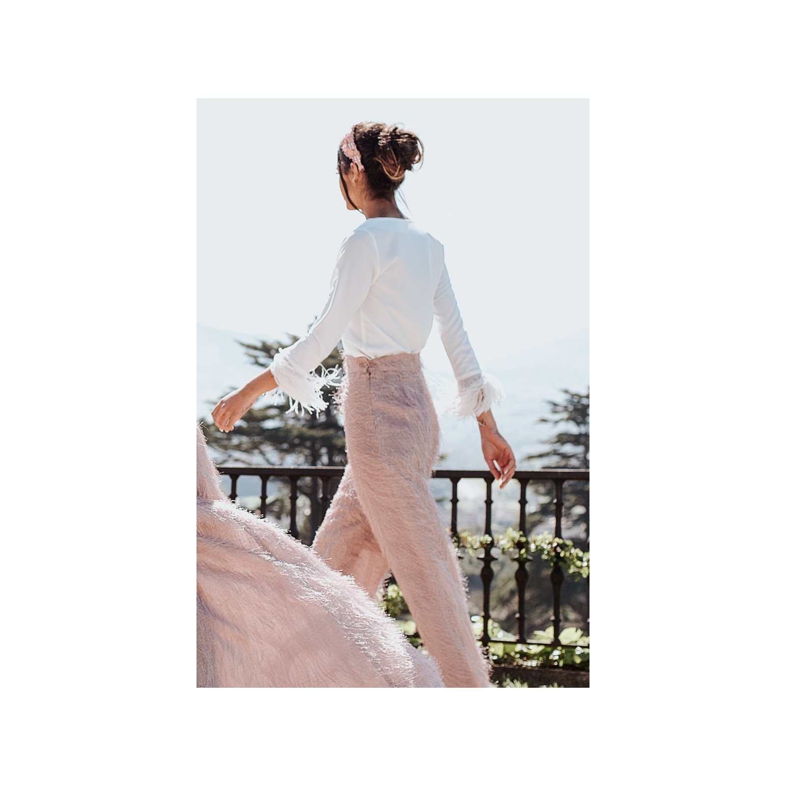 Pantalon palazzo rosa palo de flecos para invitadas