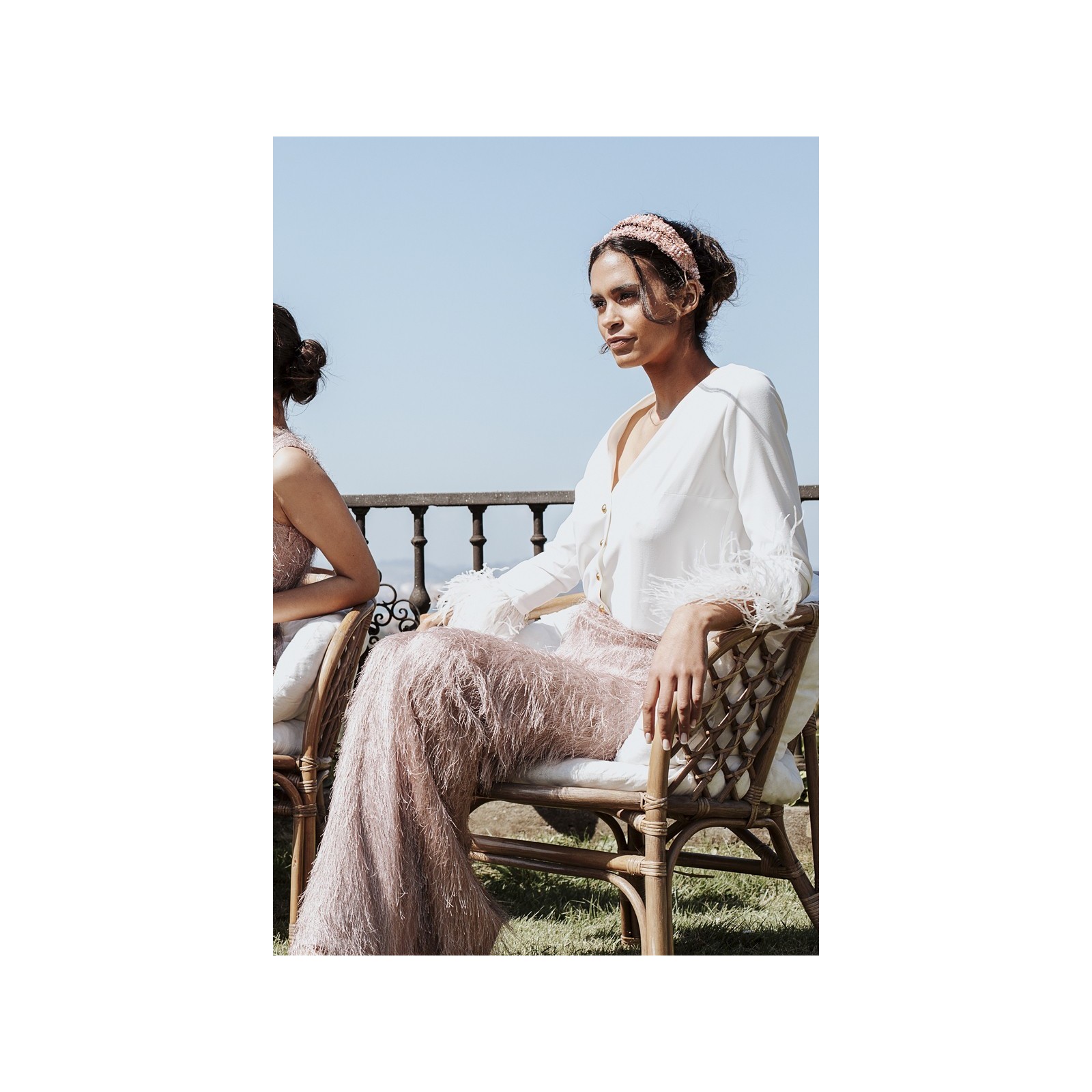 Pantalon palazzo rosa palo de flecos para invitadas