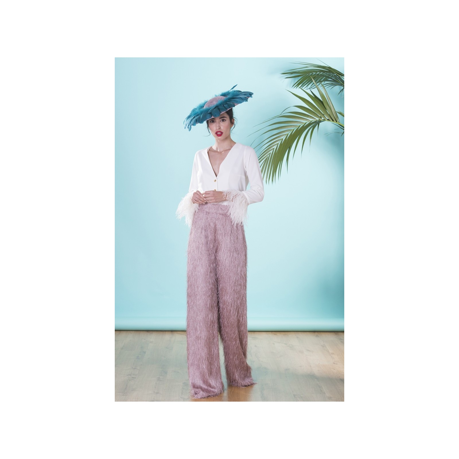 Pantalon palazzo rosa palo de flecos para invitadas