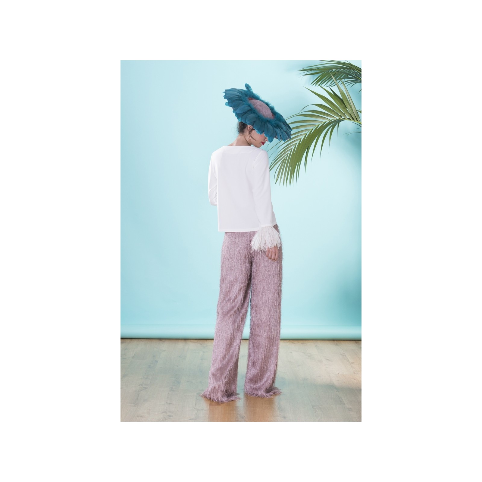Pantalon palazzo rosa palo de flecos para invitadas
