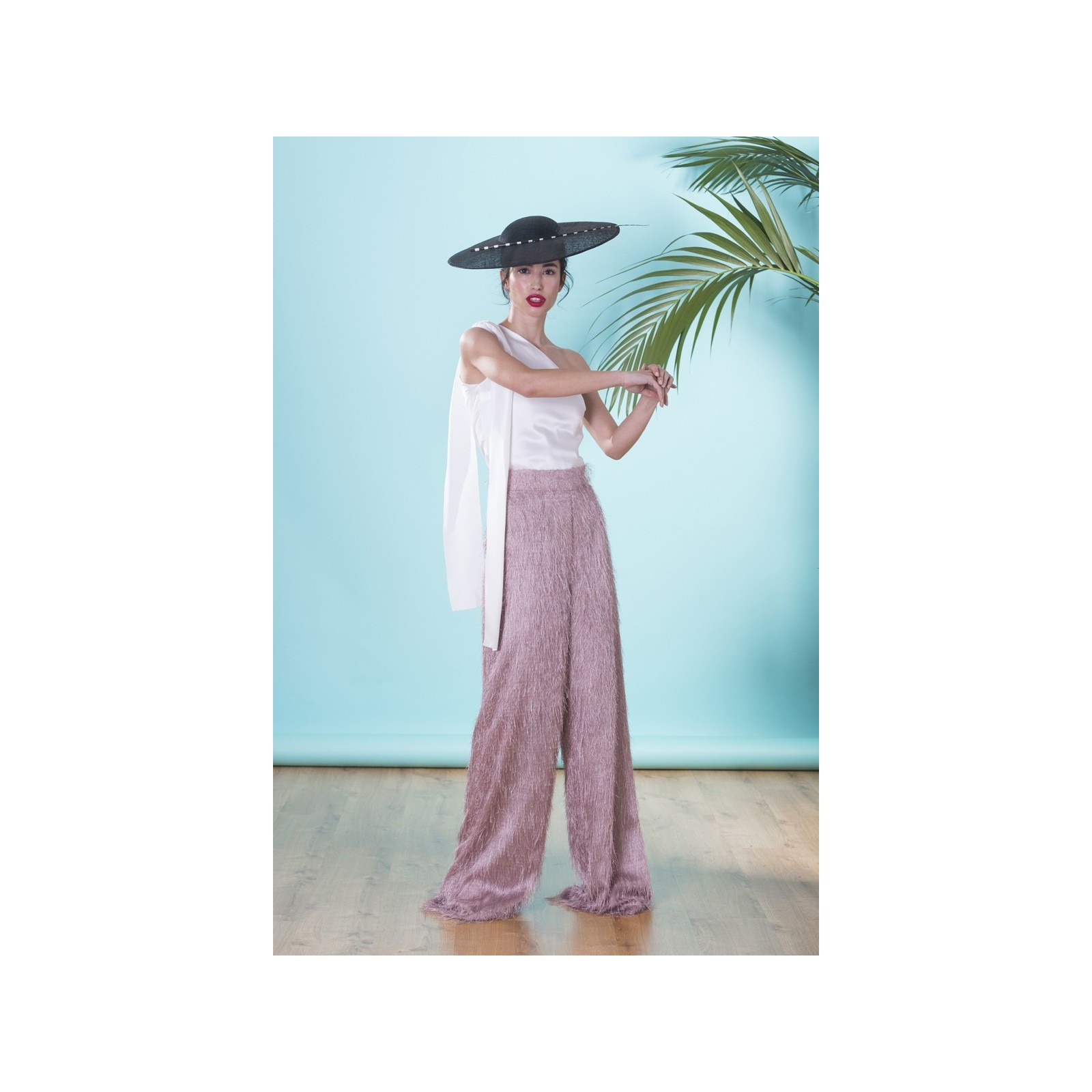 Pantalon palazzo rosa palo de flecos para invitadas