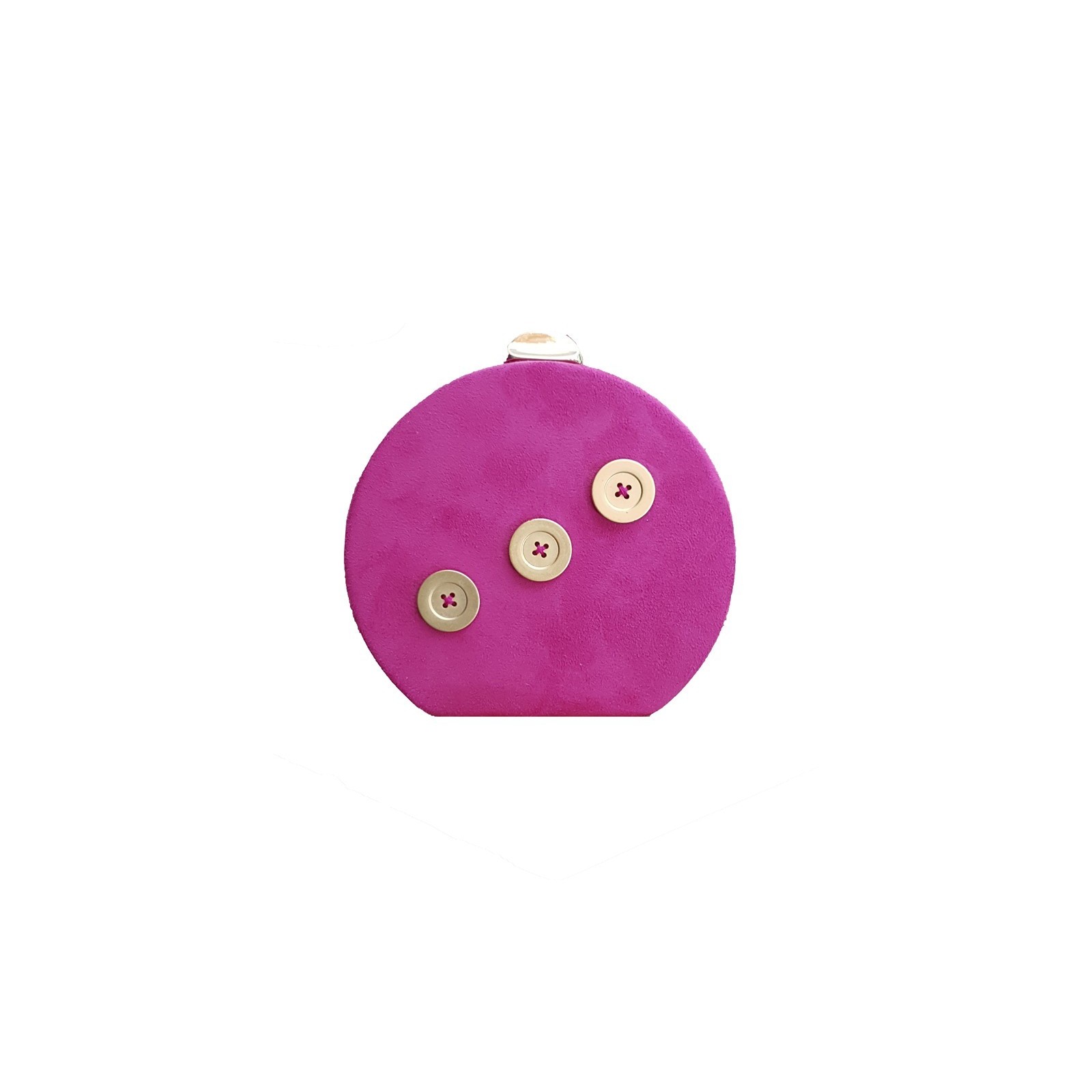 bolso de fiesta de ante rosa fucsia con botones dorados