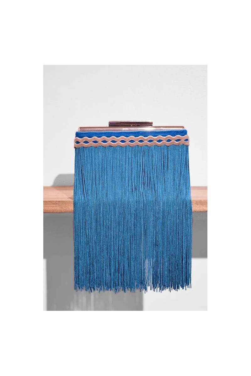 Clutch Tiras Camel y Flecos Verde Agua