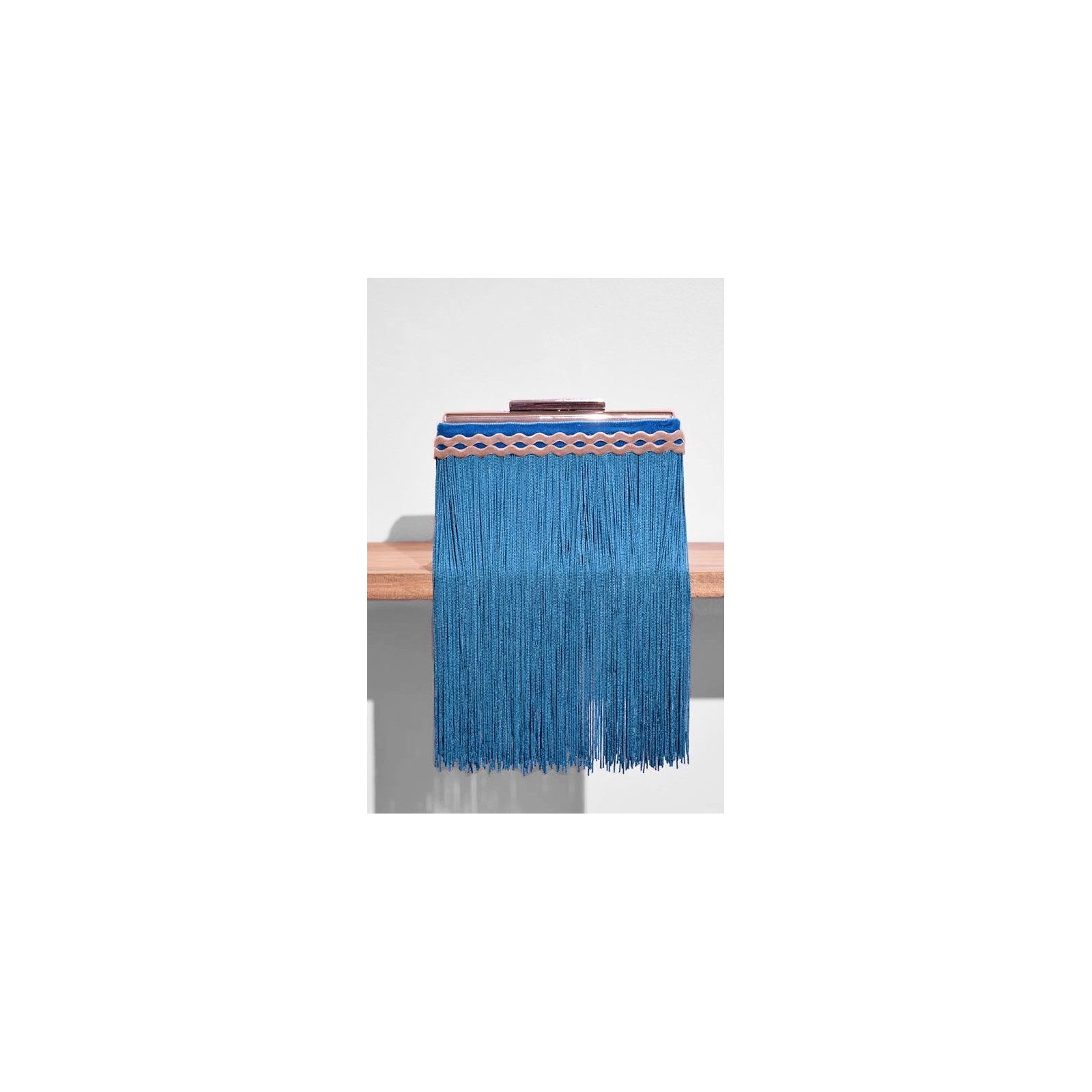 Clutch Tiras Camel y Flecos Verde Agua