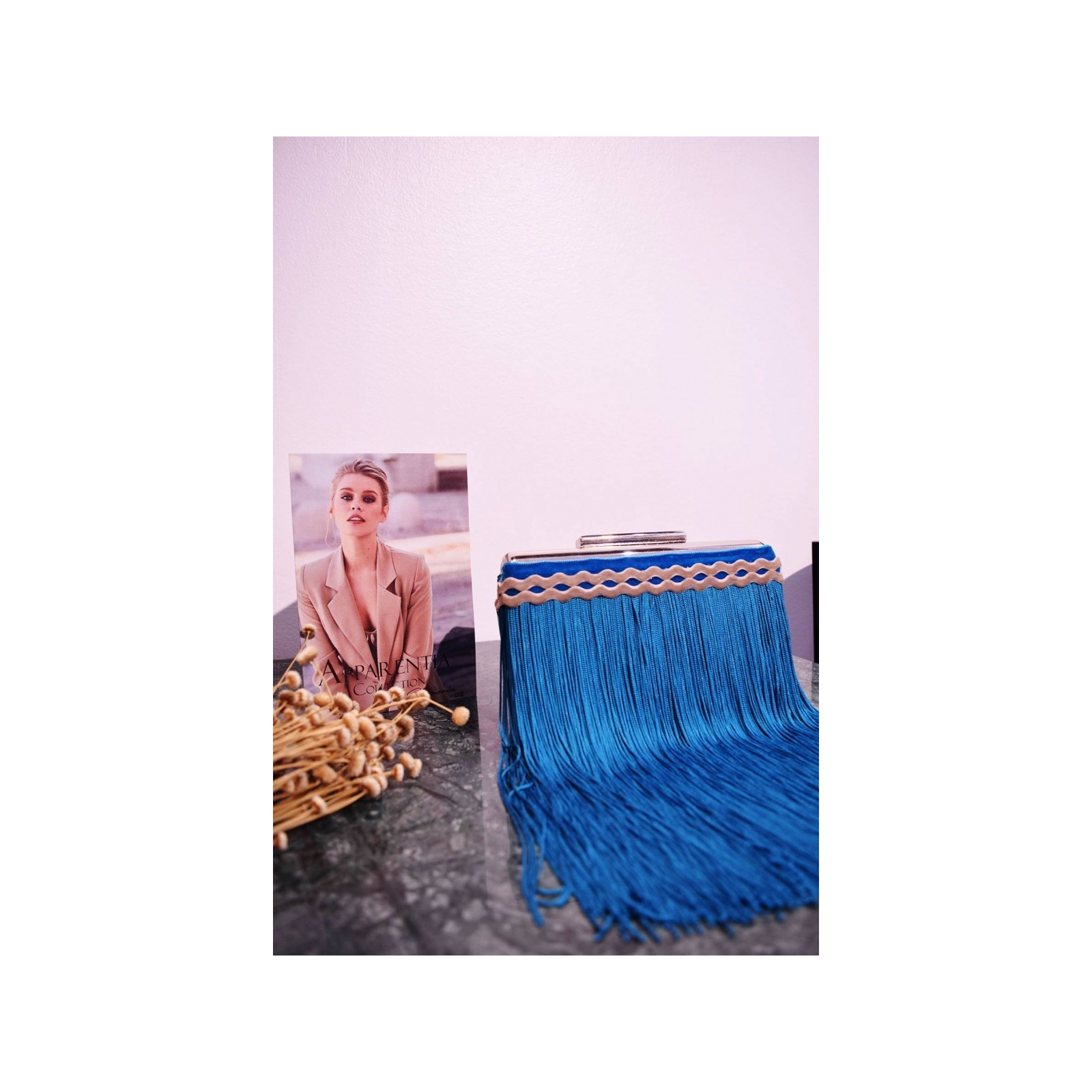 Clutch Tiras Camel y Flecos Verde Agua