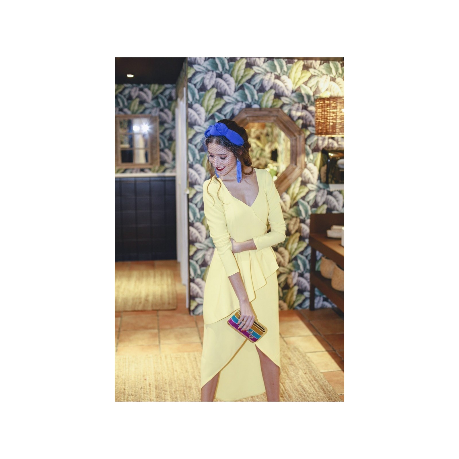 Vestido Midi Amarillo  Peplum Adrienne