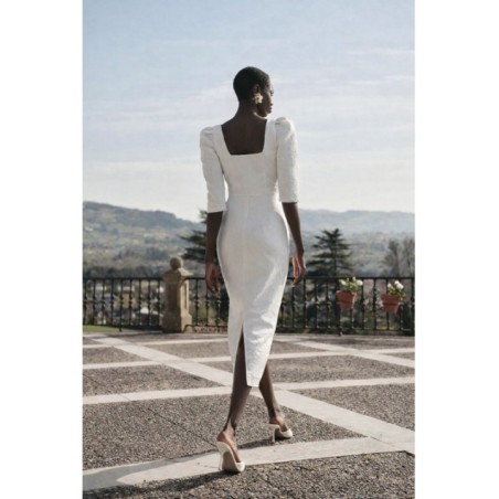 vestido brocado blanco con peplum manga francesa mama comunion o novia civil