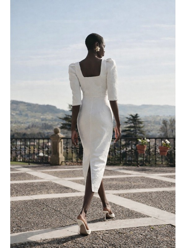 vestido brocado blanco con peplum manga francesa mama comunion o novia civil