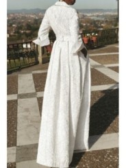 Vestido largo camisero en tejido brocado blanco