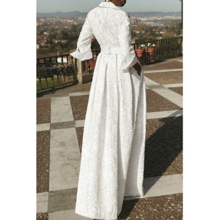 Vestido largo camisero en tejido brocado blanco