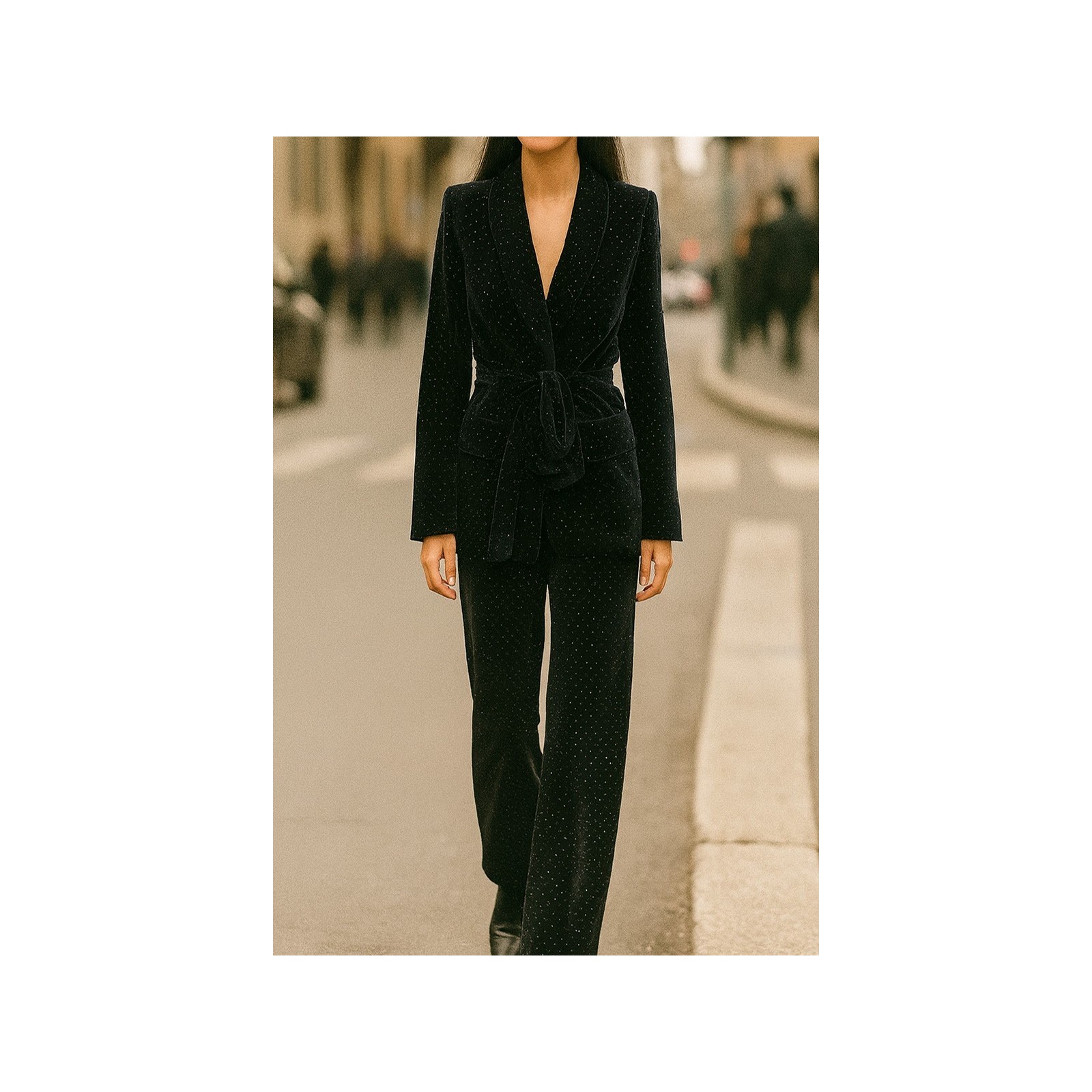 traje de chaqueta y pantalón terciopelo negro