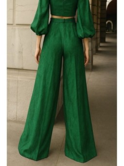 falda pantalon brocado verde invitada boda fiesta civil mama de comunion