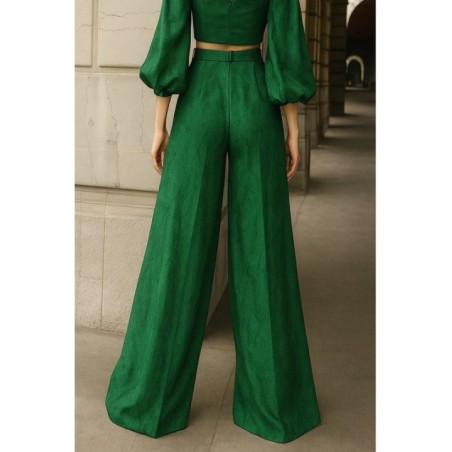 falda pantalon brocado verde invitada boda fiesta civil mama de comunion