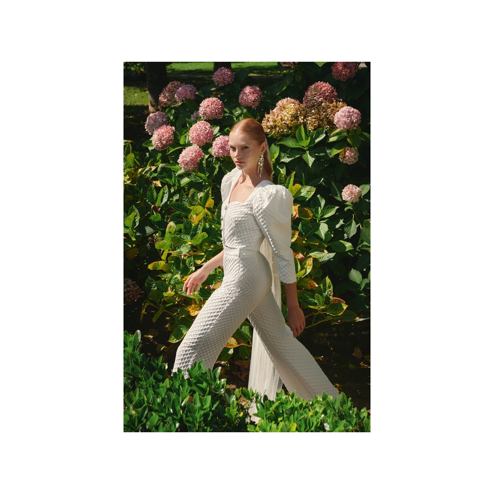 Top joya brocado blanco geometrico escote corazon novia civil boda