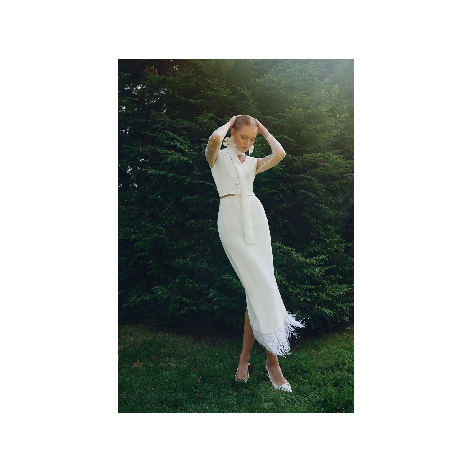 Falda midi blanca de plumas Corolla