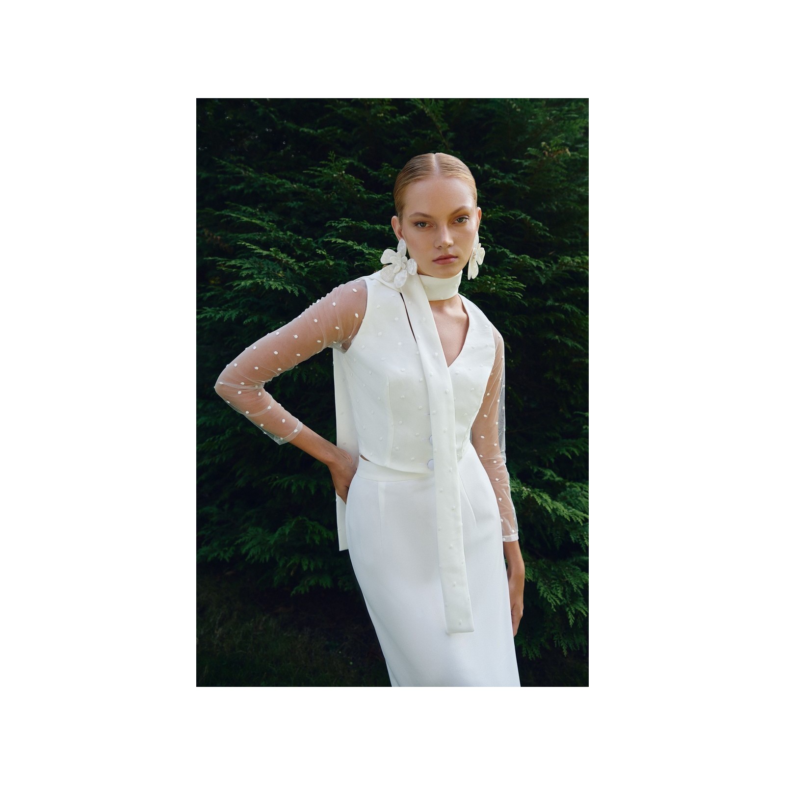 Falda midi blanca de plumas Corolla