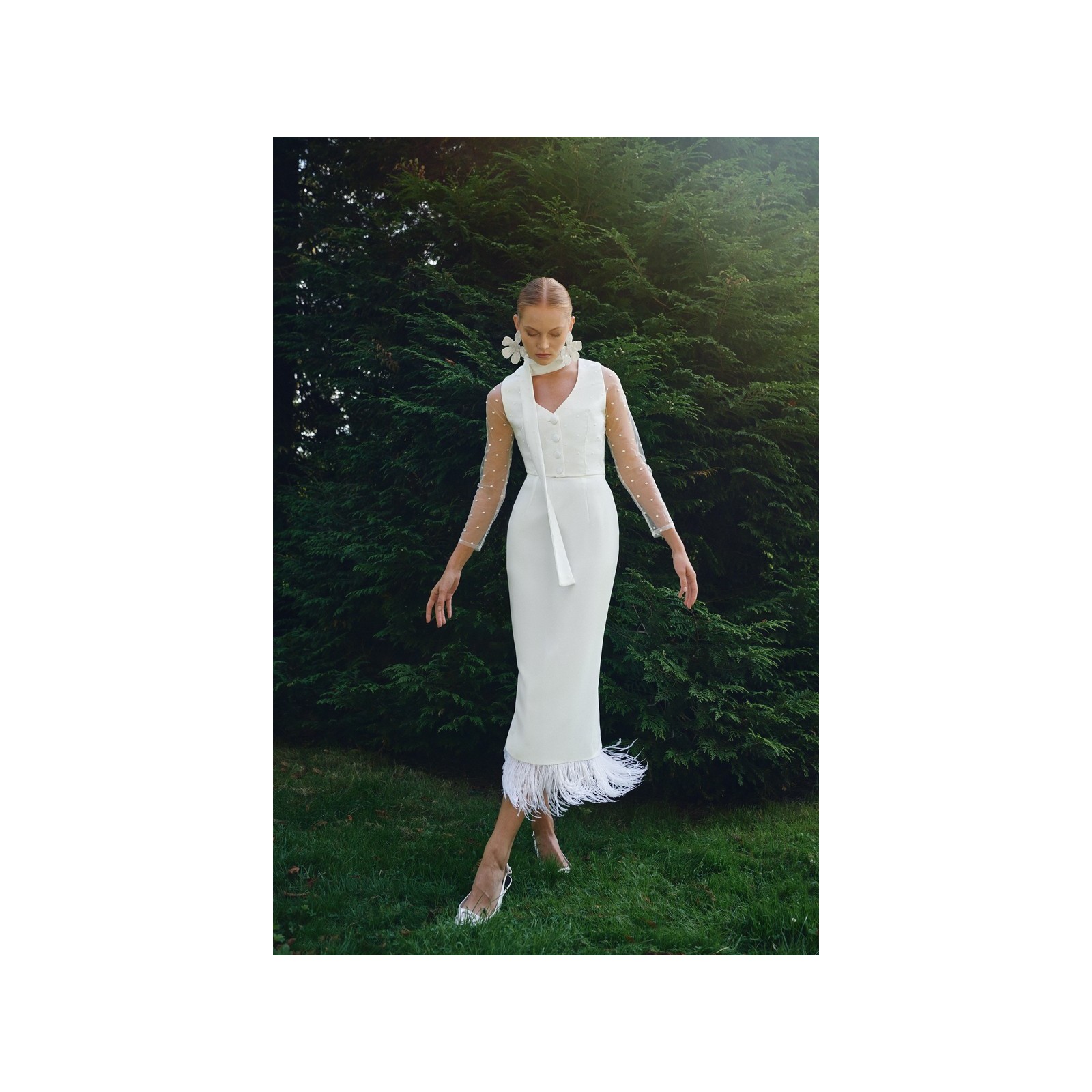 Falda midi blanca de plumas Corolla